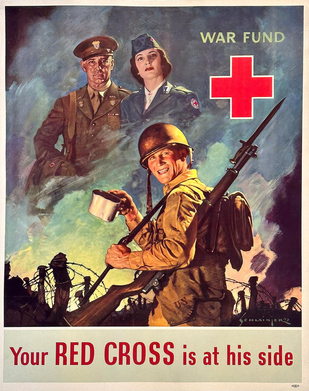 Original WWII Vintage Poster by Jes Schlaikjer - Your Red Cross Is At His  Side – The Ross Art Group