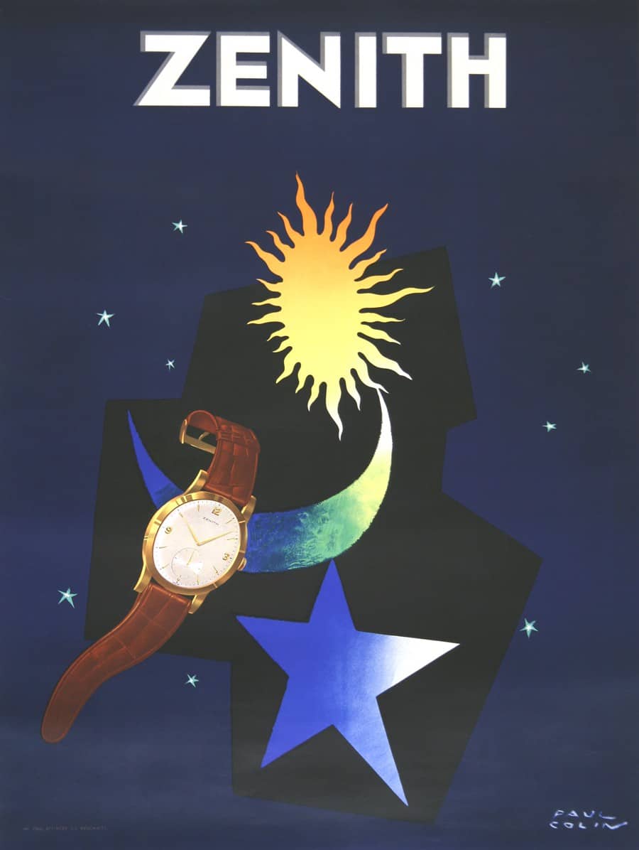 Original Vintage Poster for Zenith Watch Company by Paul Colin c1950