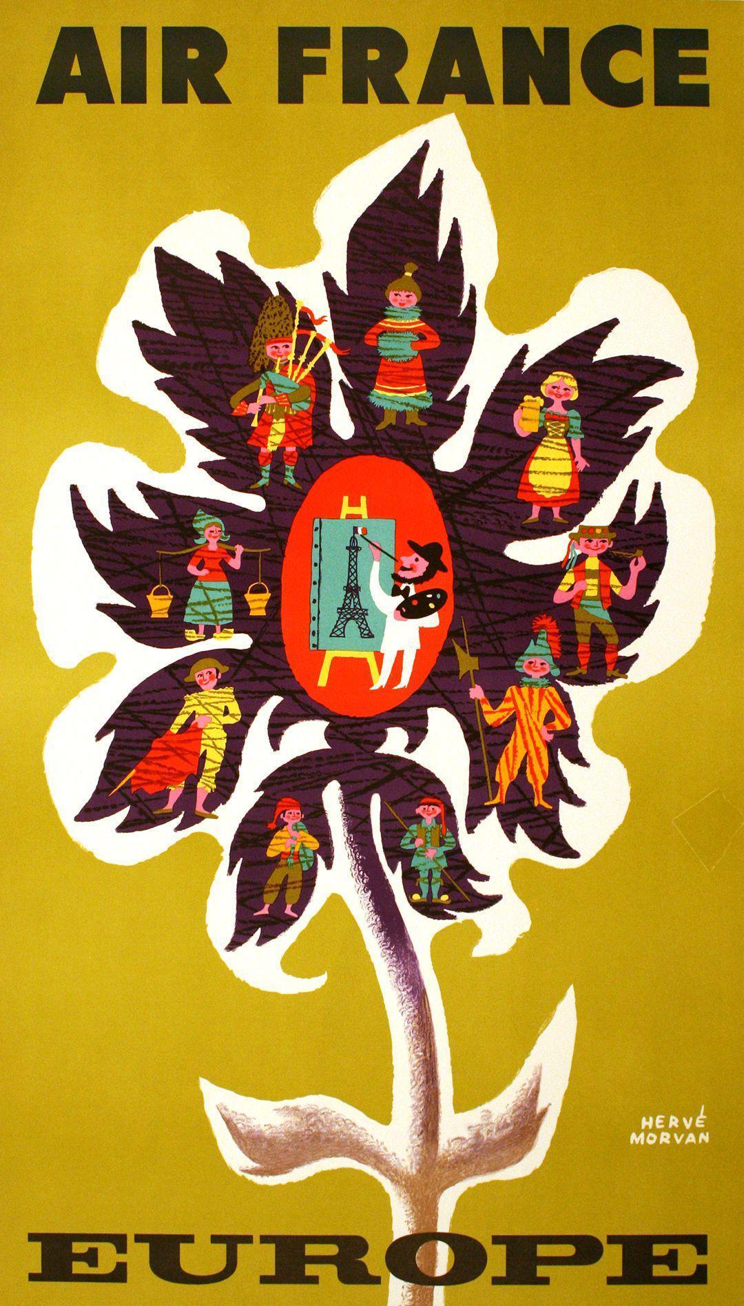 Air France Europe Original Poster by Herve' Morvan c1965