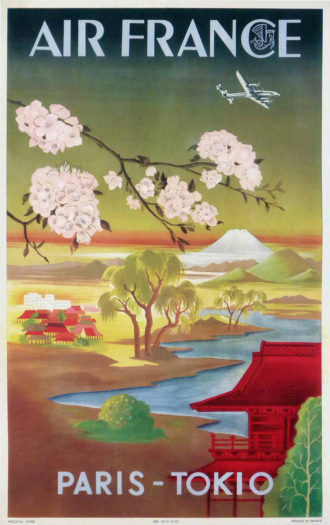 Original Vintage Air France Poster Paris Tokio by Perceval 1952