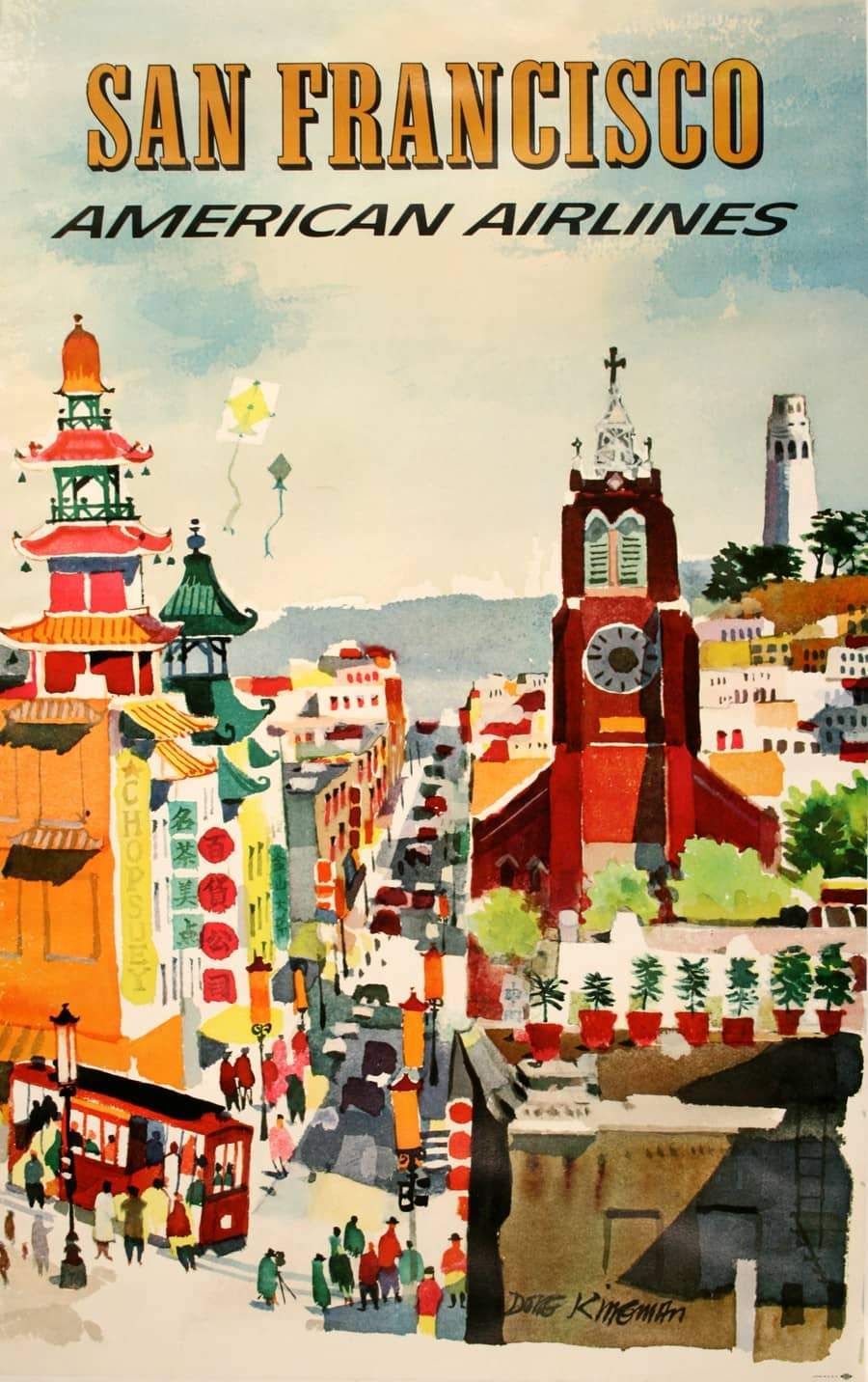 Original Vintage American Airlines Poster - San Francisco by Dong Kingman 1960