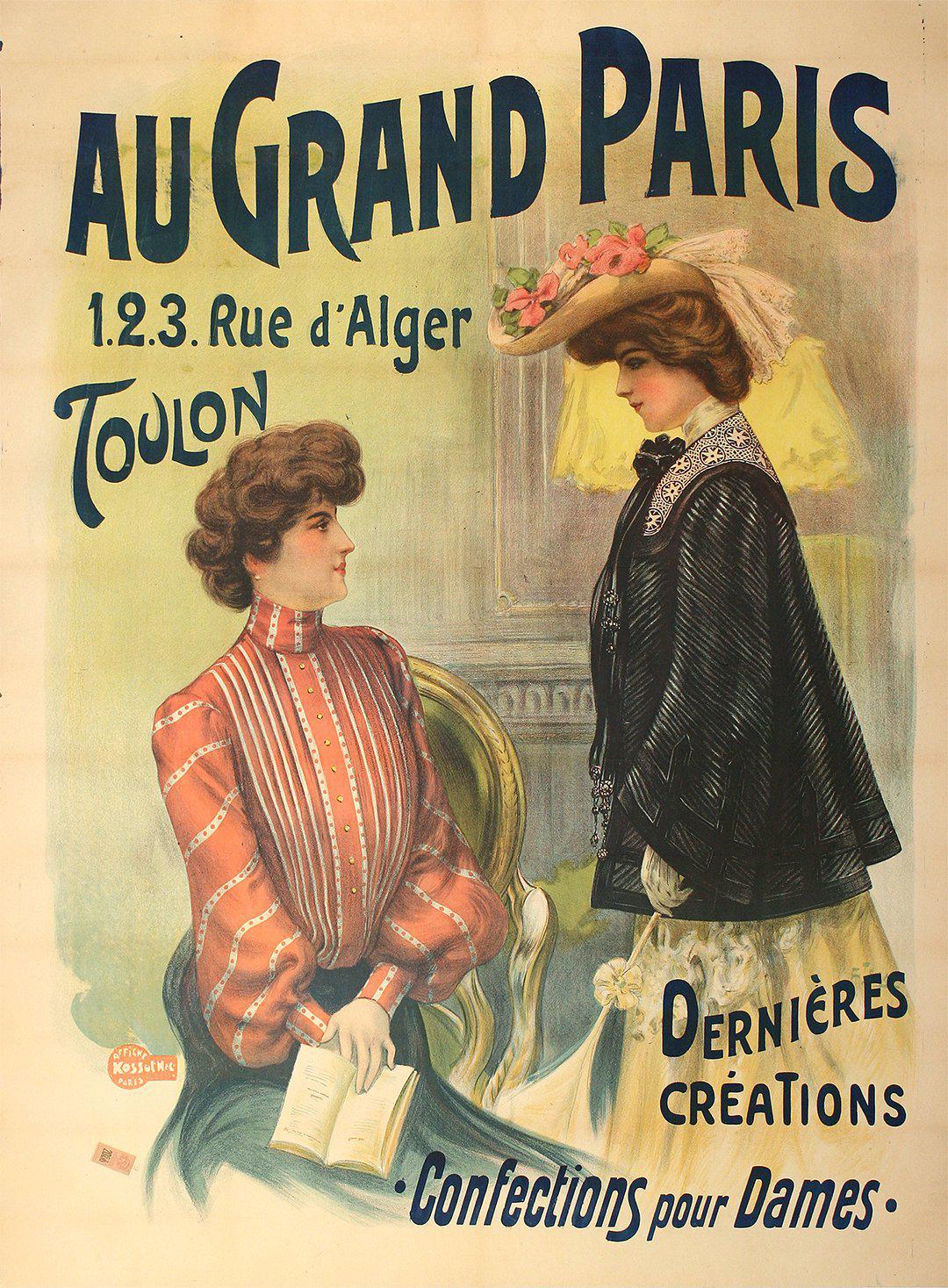 Original Vintage Belle Epoque Fashion Poster Au Grand Paris c1900