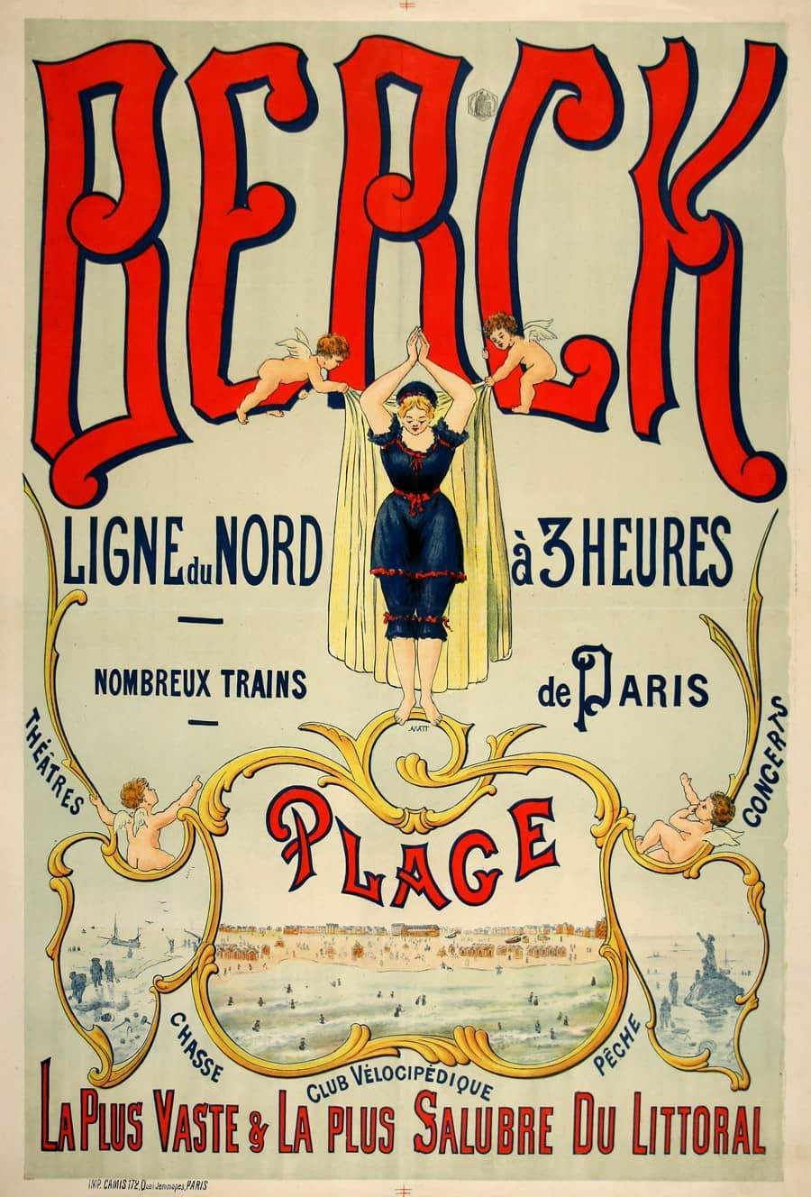 Original Berck Plage Poster c1905 by Anatt - Lady at the Beach