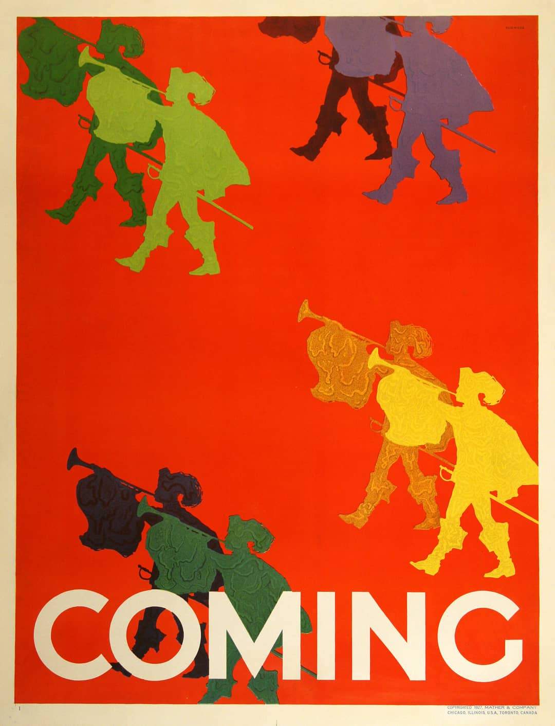 Original Mather Work Incentive Poster 1927 - Coming - Trumpeters