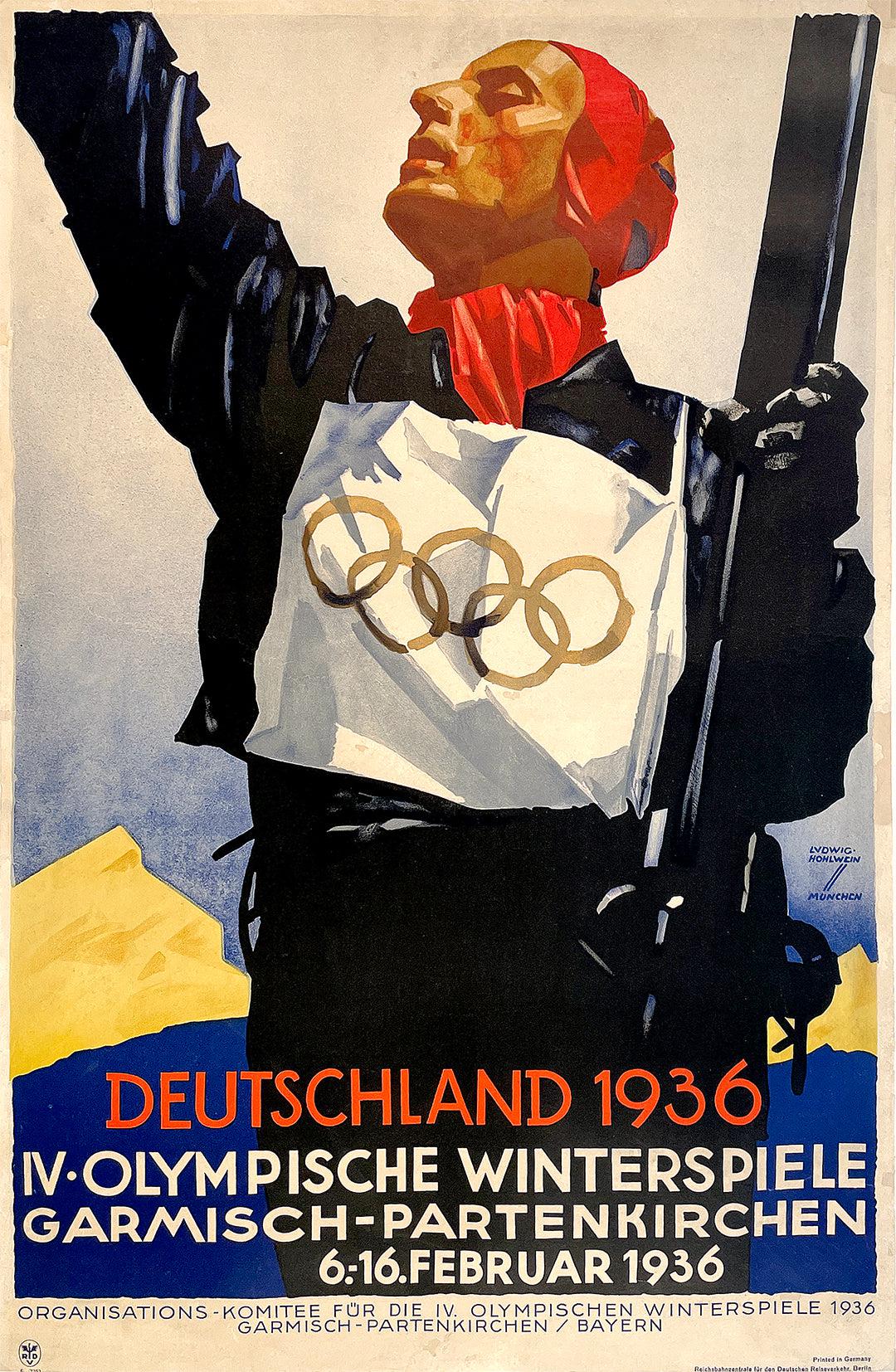 Original Vintage 1936 Berlin Olympics Deutschland by Ludwig Hohlwein Ski