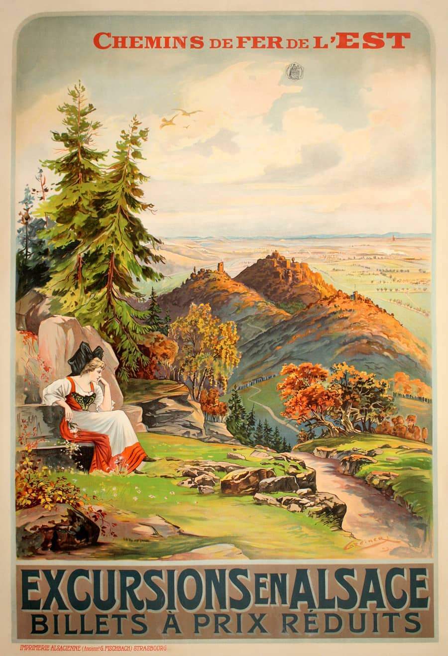 Original 1903 French Poster for Travel to Alsace by Grenier