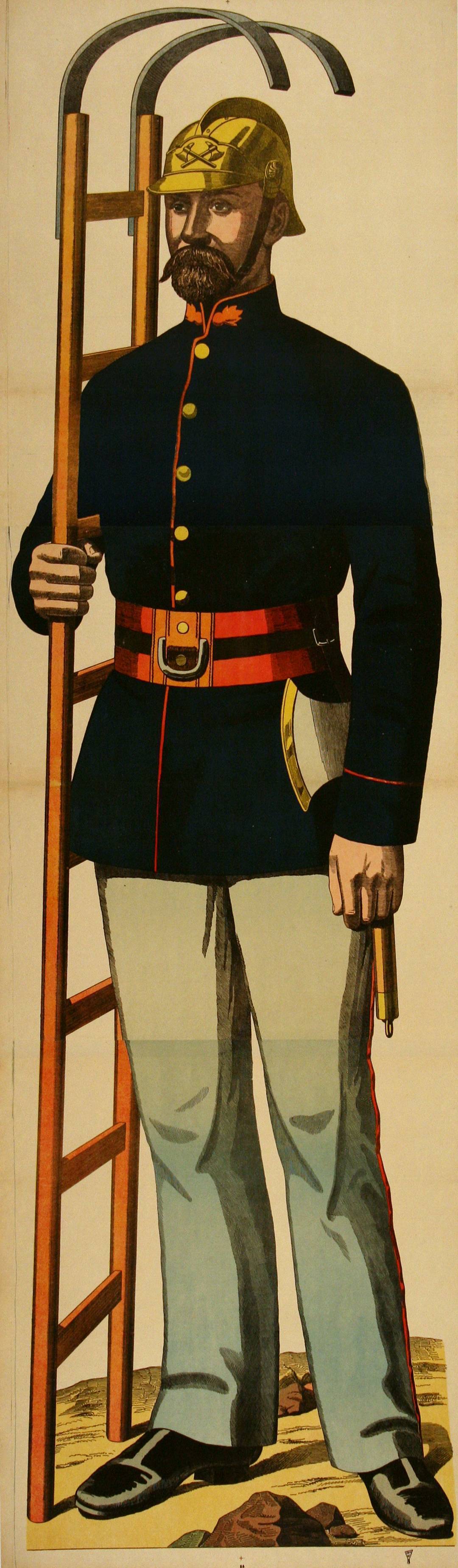 Original C1880 Vintage Poster - Fireman Holding Ladder 84 - Wissembourg Collection