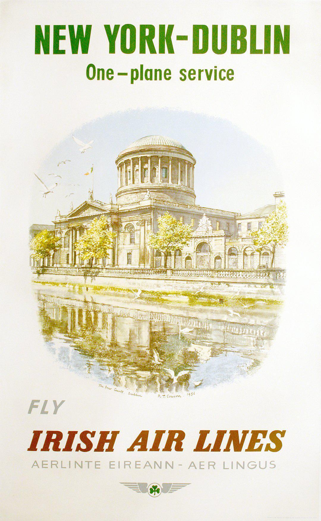 Original Vintage Travel Poster Fly Irish Air Lines Dublin to New York