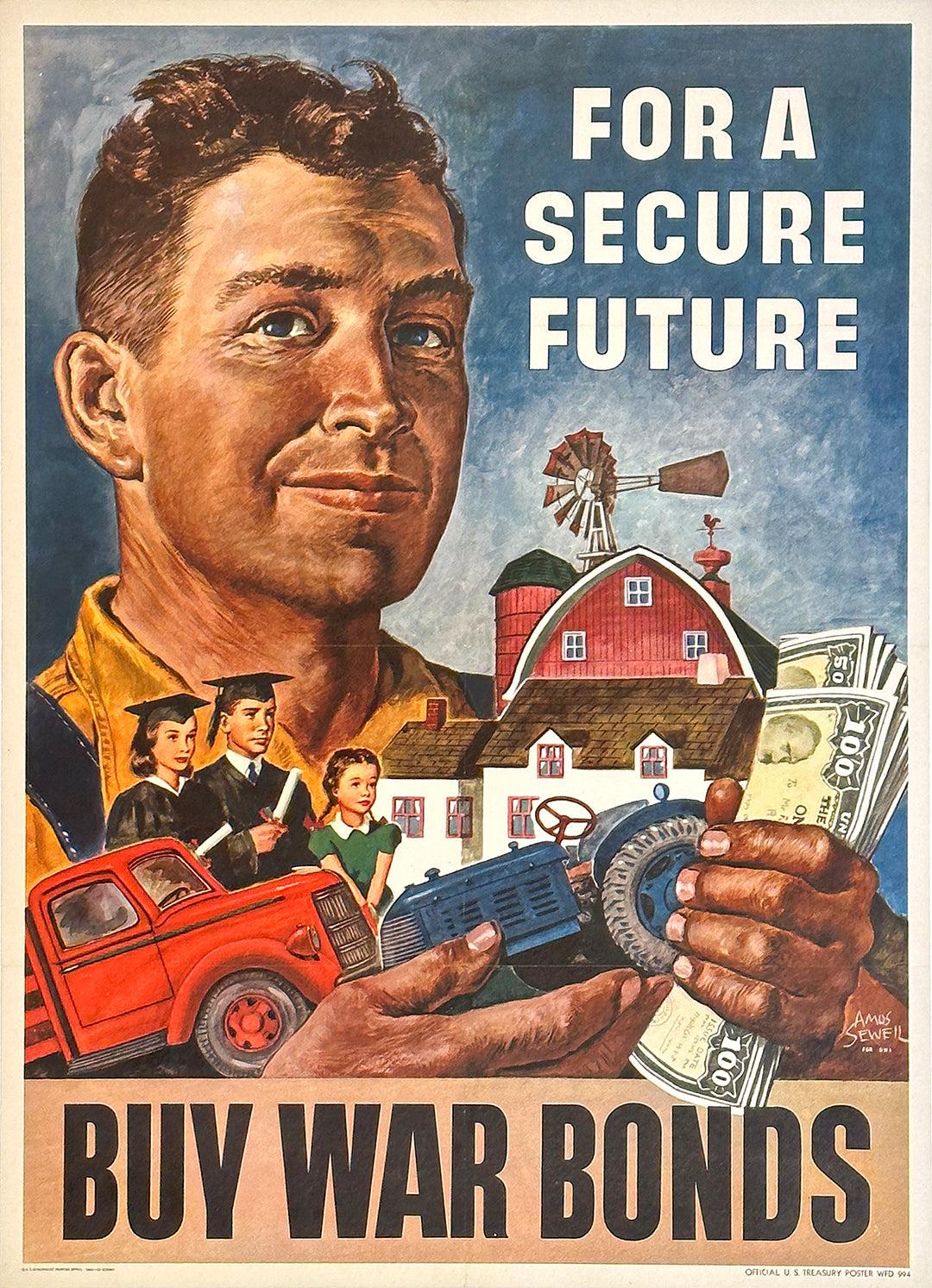 Original Vintage WWII Poster Buy War Bonds for A Secure Future by Amos Sewell