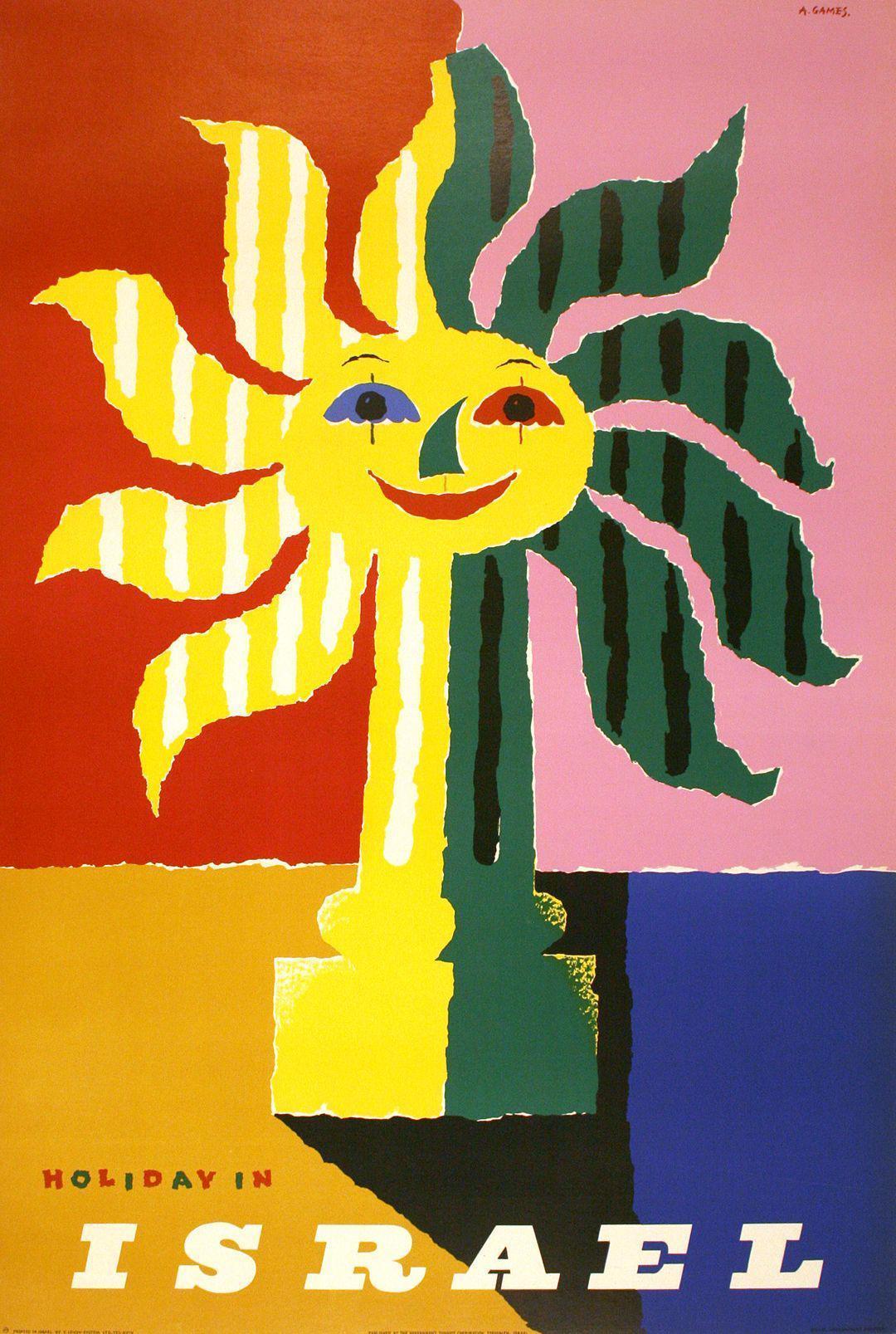 Original Abram Games Poster c1955 - Holiday in Israel Sun Figure