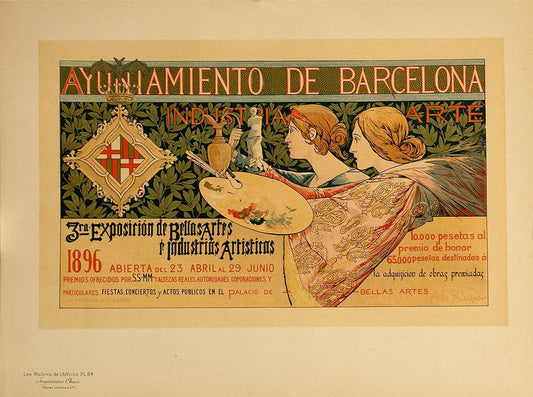 Original Vintage Maitre de l'Affiche Ayuntamiento de Barcelona Spain 1896 by Alexandre de Riquer