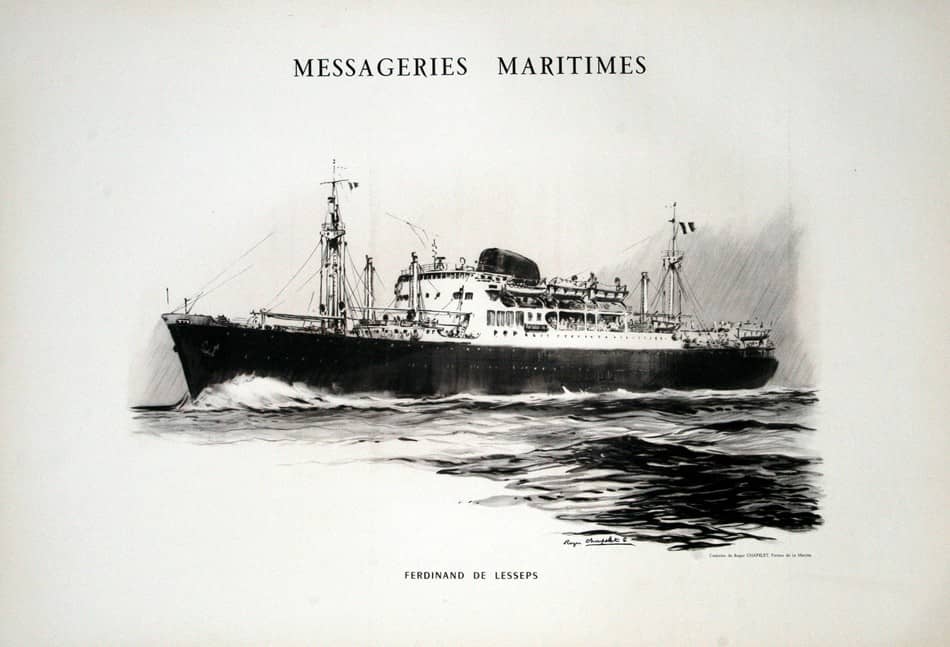 Original Poster for Messageries Maritimes Ferdinand de Lesseps by Roger Chapelet c1950