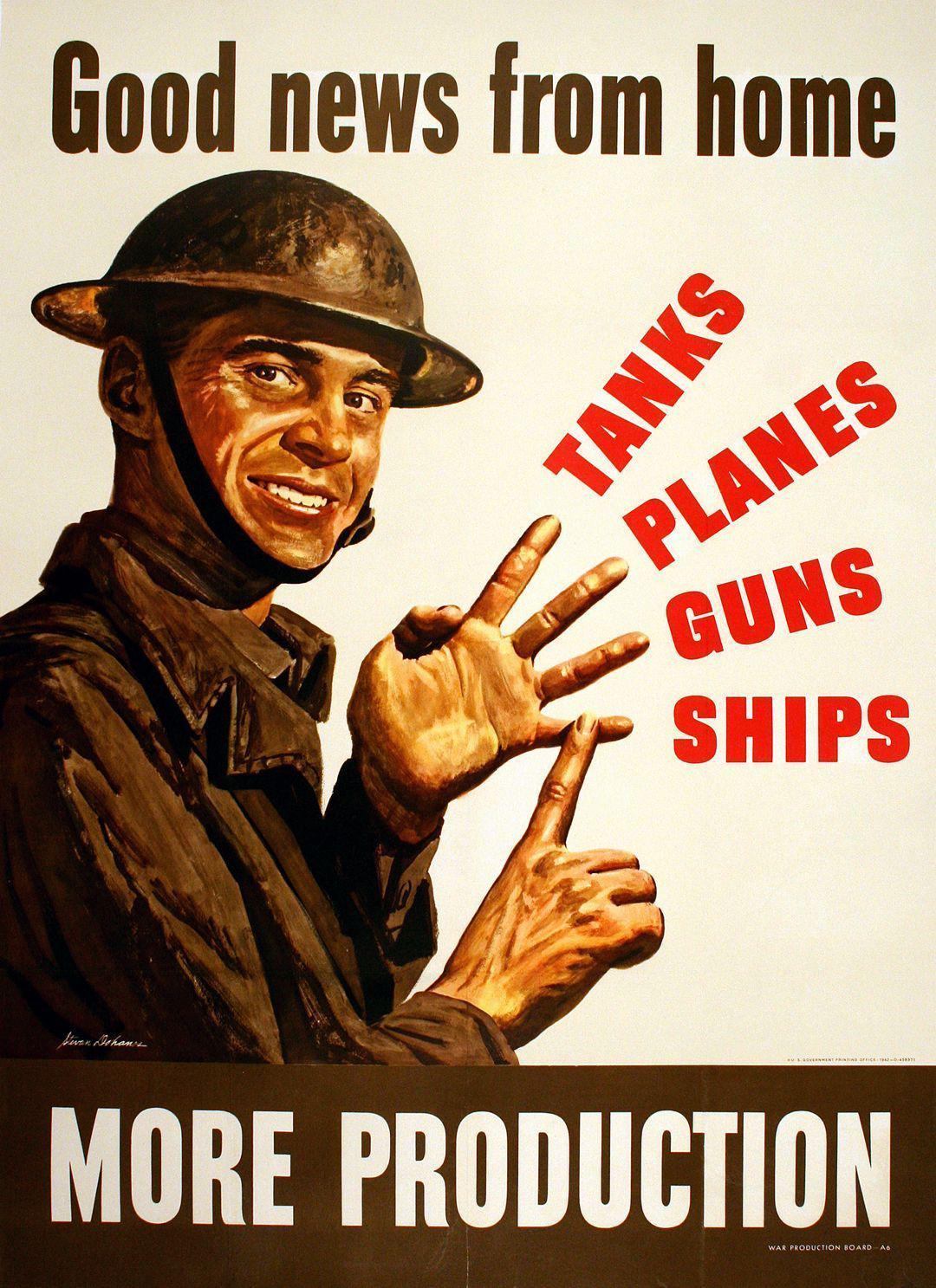 Original Vintage WWII Poster More Production - Good News From Home 1942