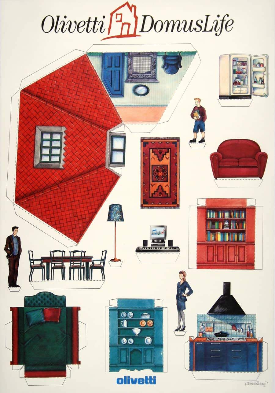 Original Vintage Olivetti Poster Domus Life by Susay 1990 Technology