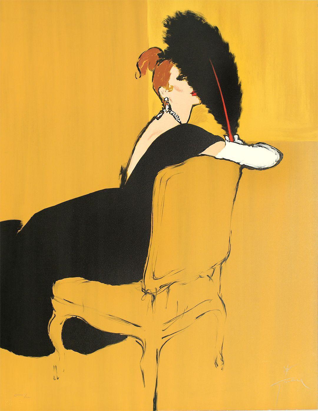 Rene Gruau Hand Signed and Numbered Prints 1900 - Plume Black Feather