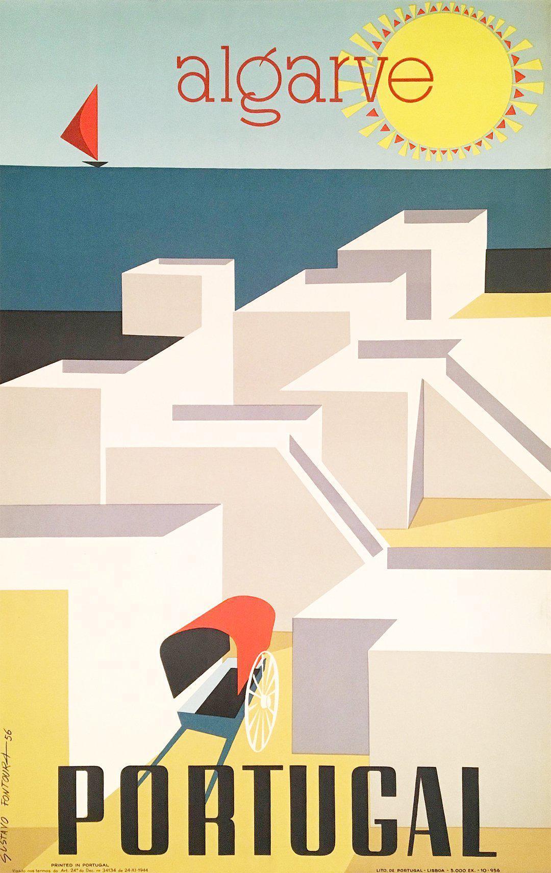 Original Vintage Travel Poster Algarve Portgual 1956 by Gustavo Fontoura