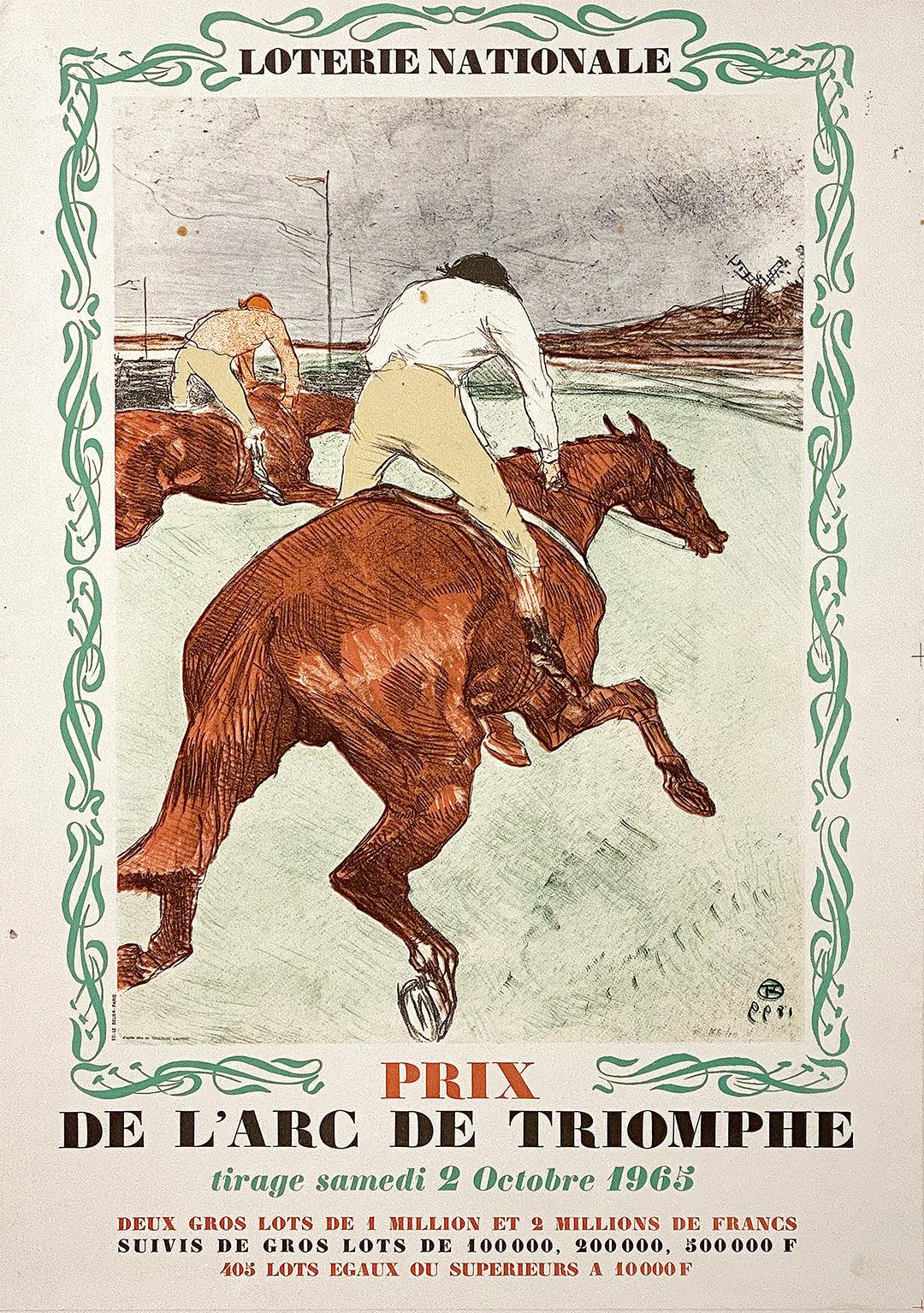 Original Vintage Loterie Nationale Poster After Toulouse Lautrec 1965