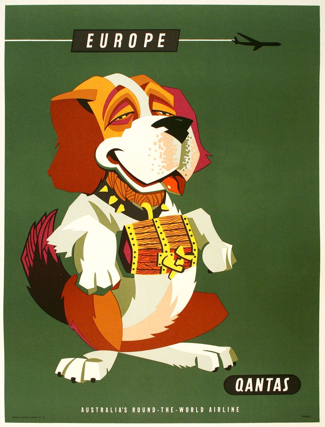 Original Qantas - Europe St Bernard Poster c1960 by Harry Rogers