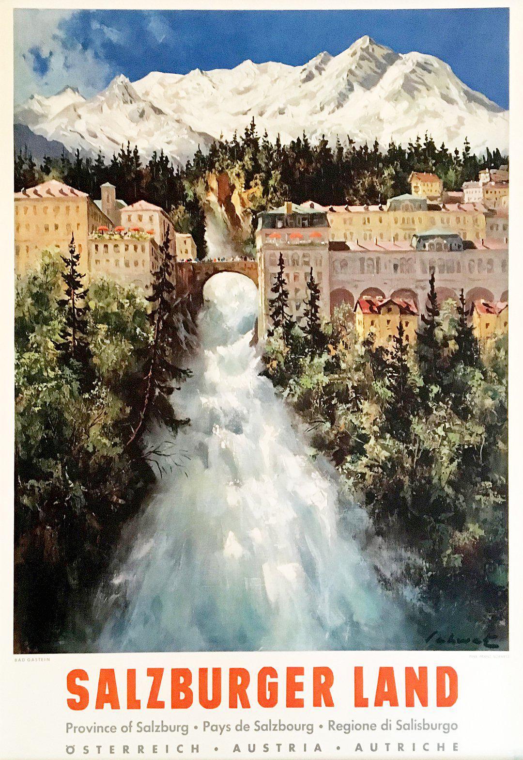 Original Vintage Austrian Travel Poster Salzburger Land by Karl Schwetz C1950