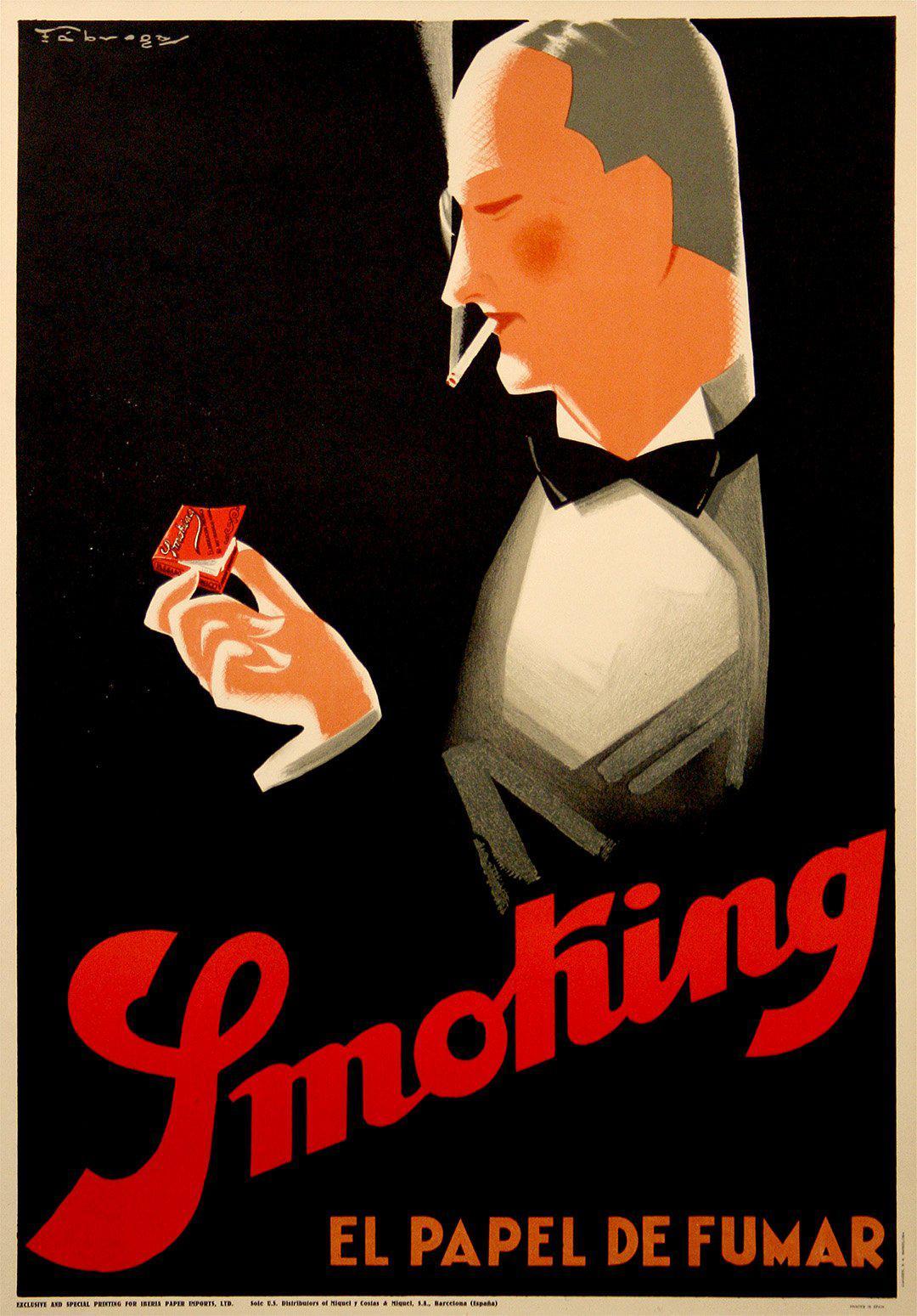 Original Vintage Art Deco Smoking Paper Poster by Fabraga c1930