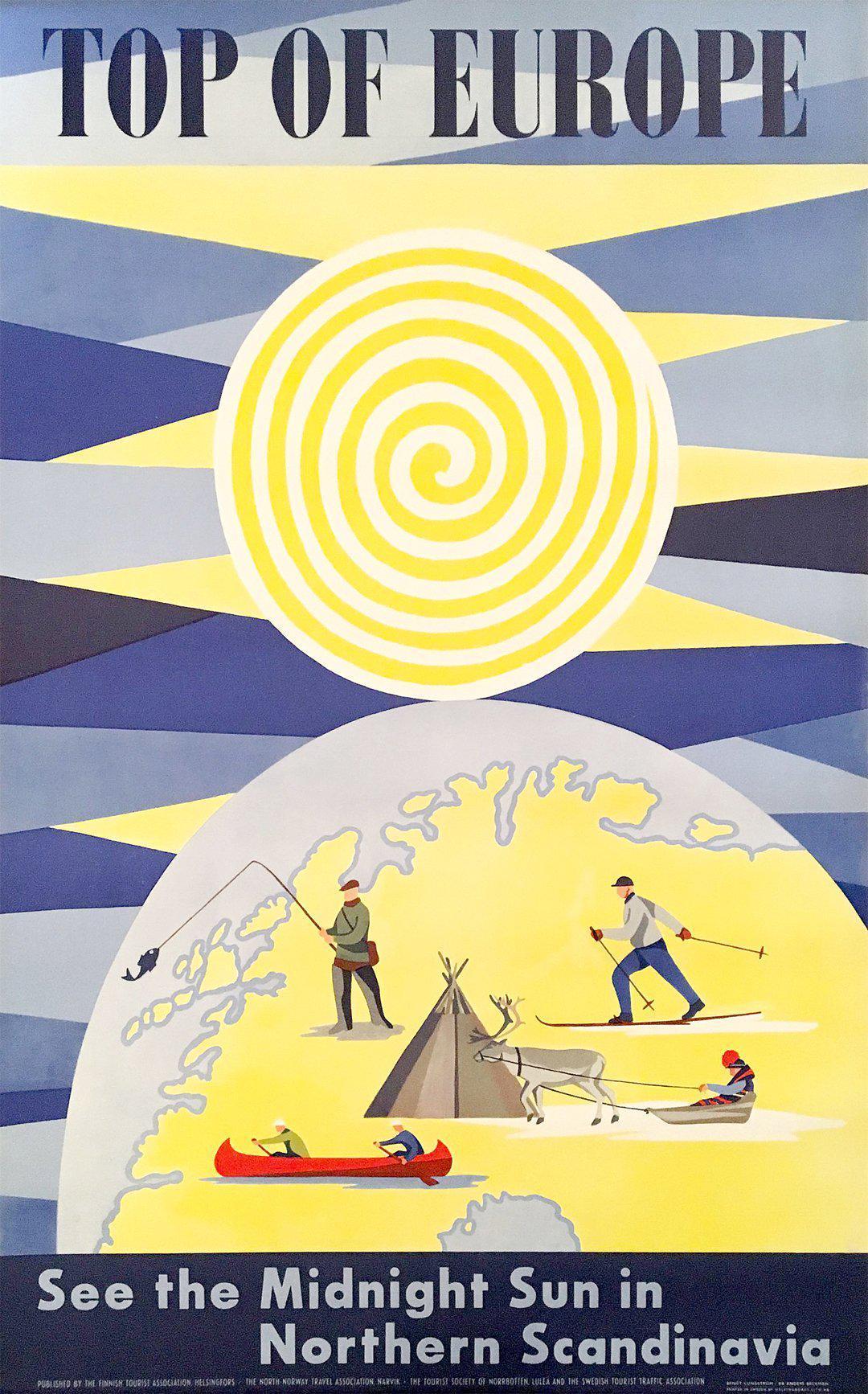 Original Vintage Travel Poster Top of Europe by Bengt Lundstrom c1950