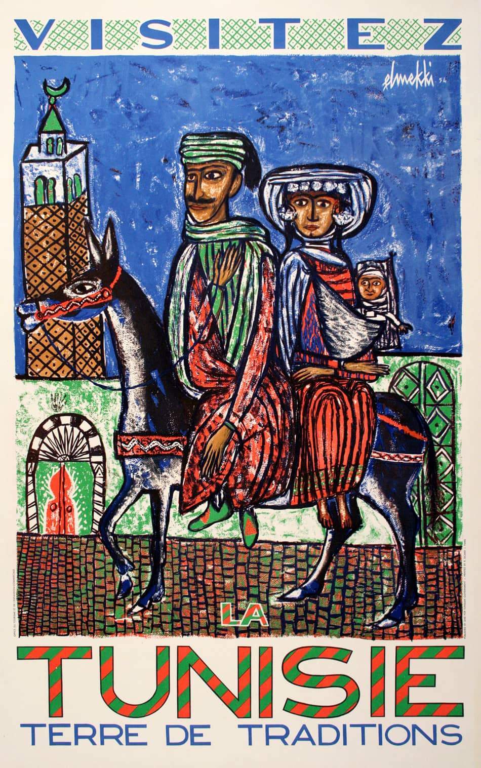 Original Vintage Travel Poster for Tunisia - Visitez la Tunisie by El Mekki