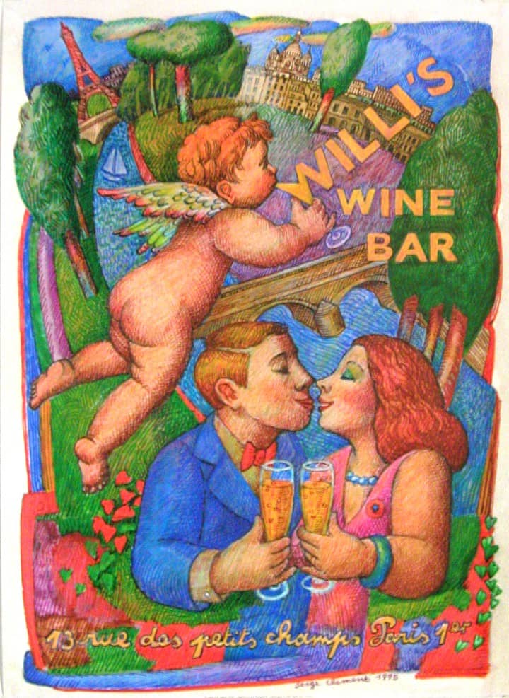 Group Bar – Serge Clement Original Wine Vintage Ross Art 1995 Willi\'s The Poster Paris by