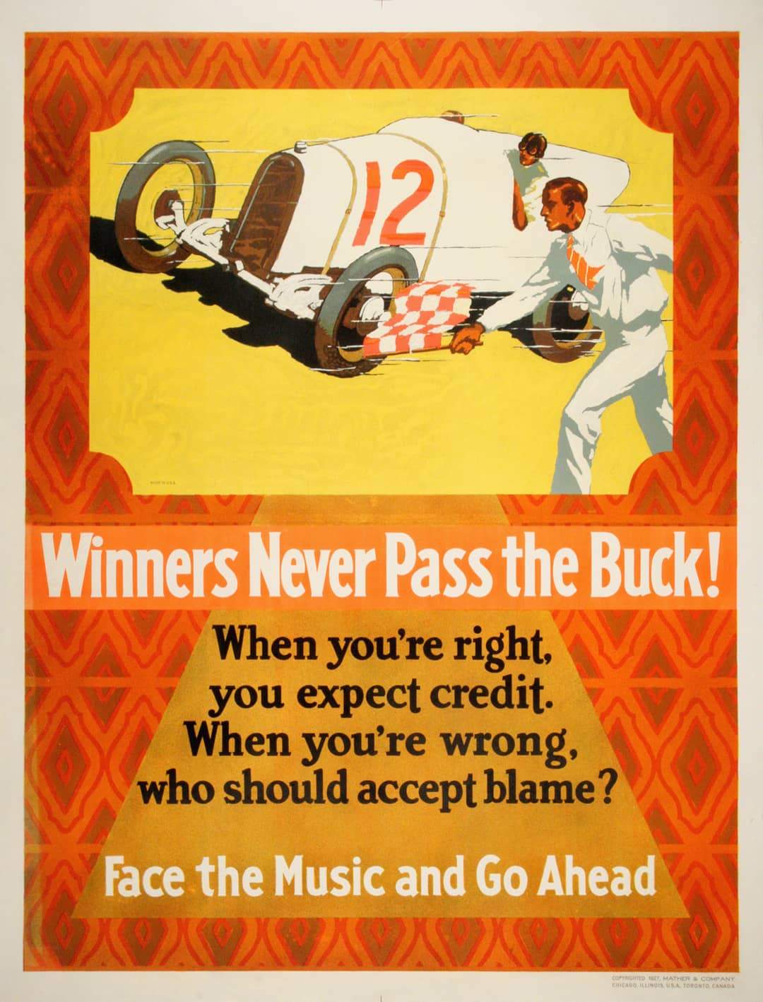 Original Mather Work Incentive Poster 1927 - Winners Never Pass the Buck