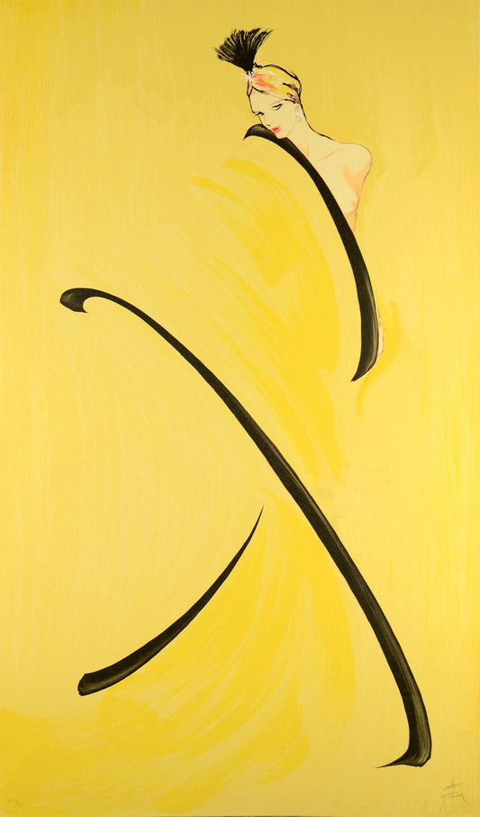 Woman in Yellow Signed and Numbered Print by Rene Gruau 1988 Limited Edition