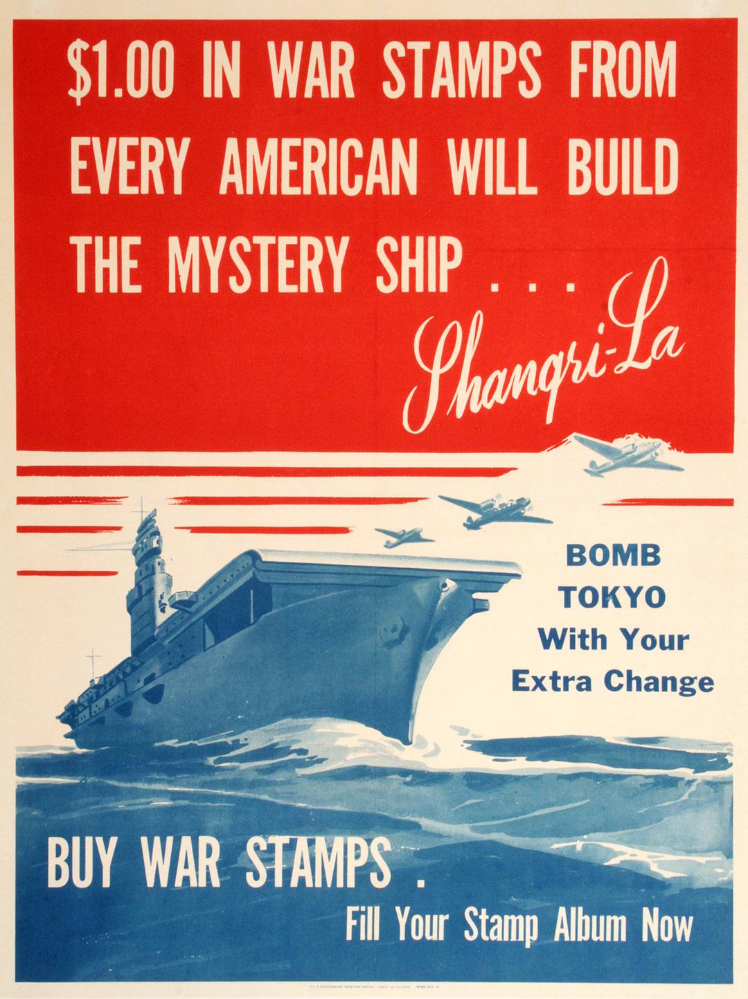 Original world War II American 1943 Poster - War Stamps - Shangri-La