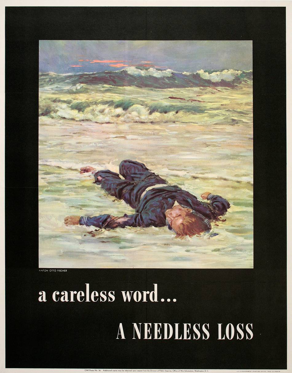 Original WWII Vintage Posre - A Careless Word by Anton Otto Fischer 1943