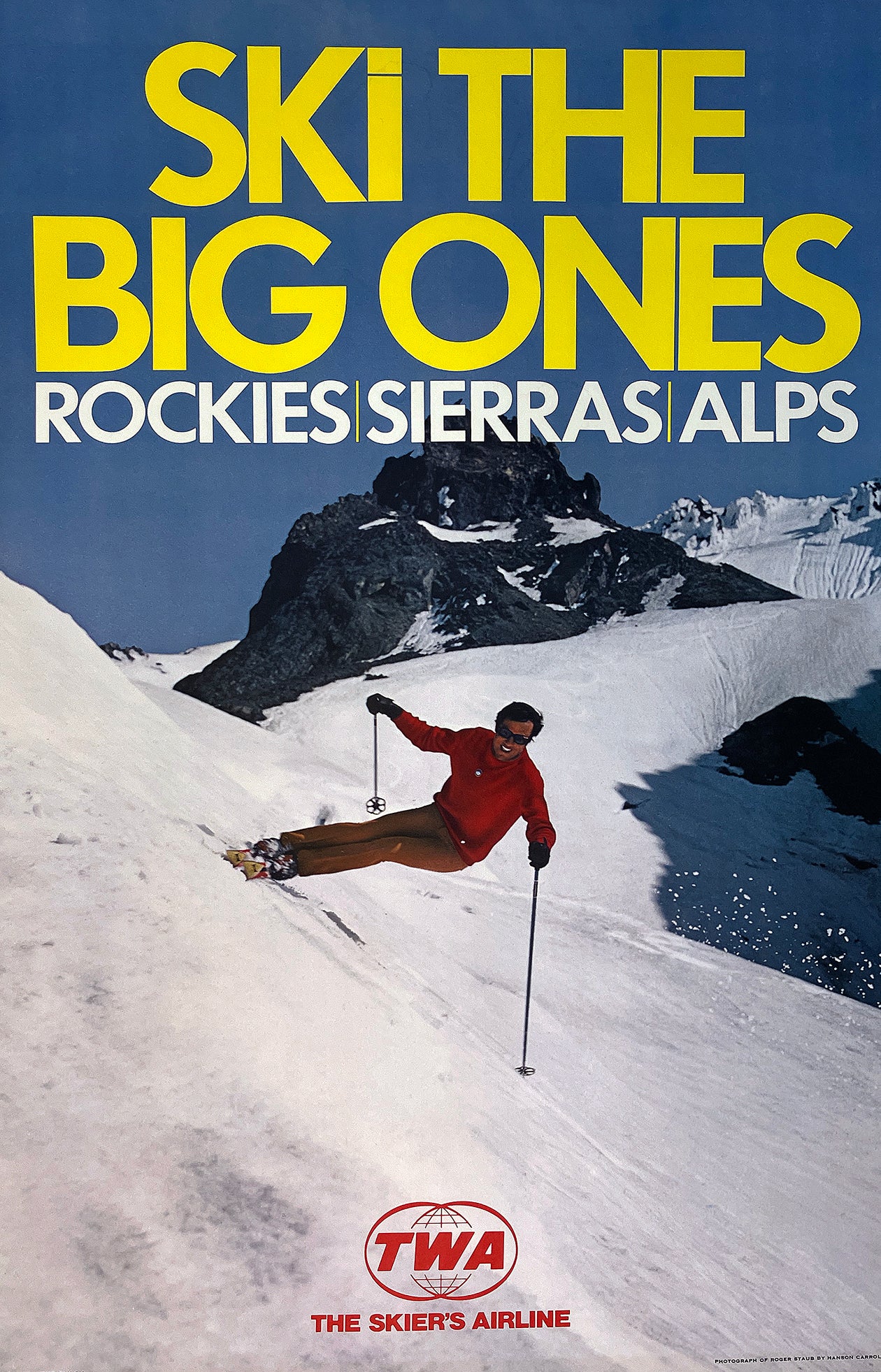 Original Vintage TWA Ski The Big Ones Poster C1965