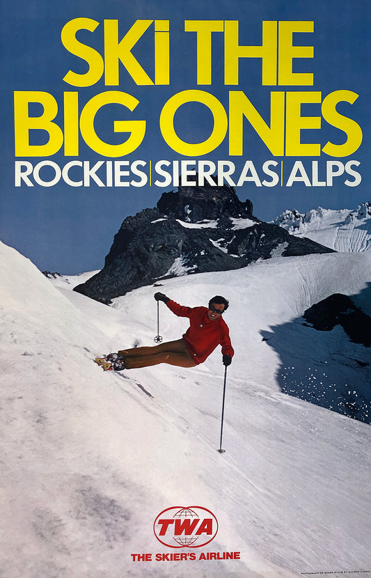 Original Vintage TWA Ski The Big Ones Poster C1965