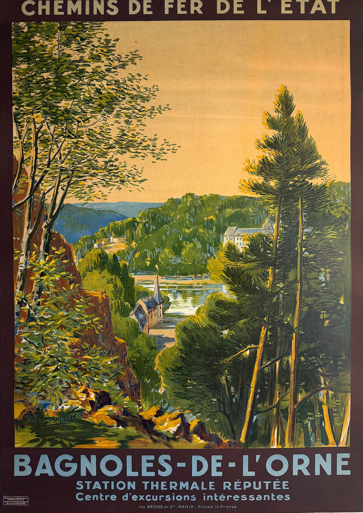 Original Vintage Bagnoles de L'Orne French Rail Poster by Maurice Perronnet C1925