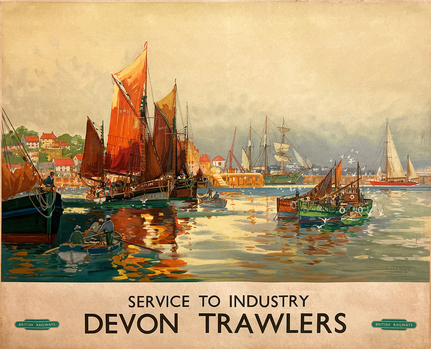 Original Vintage Devon Trawlers Service to Industry Poster by Frank Mason 