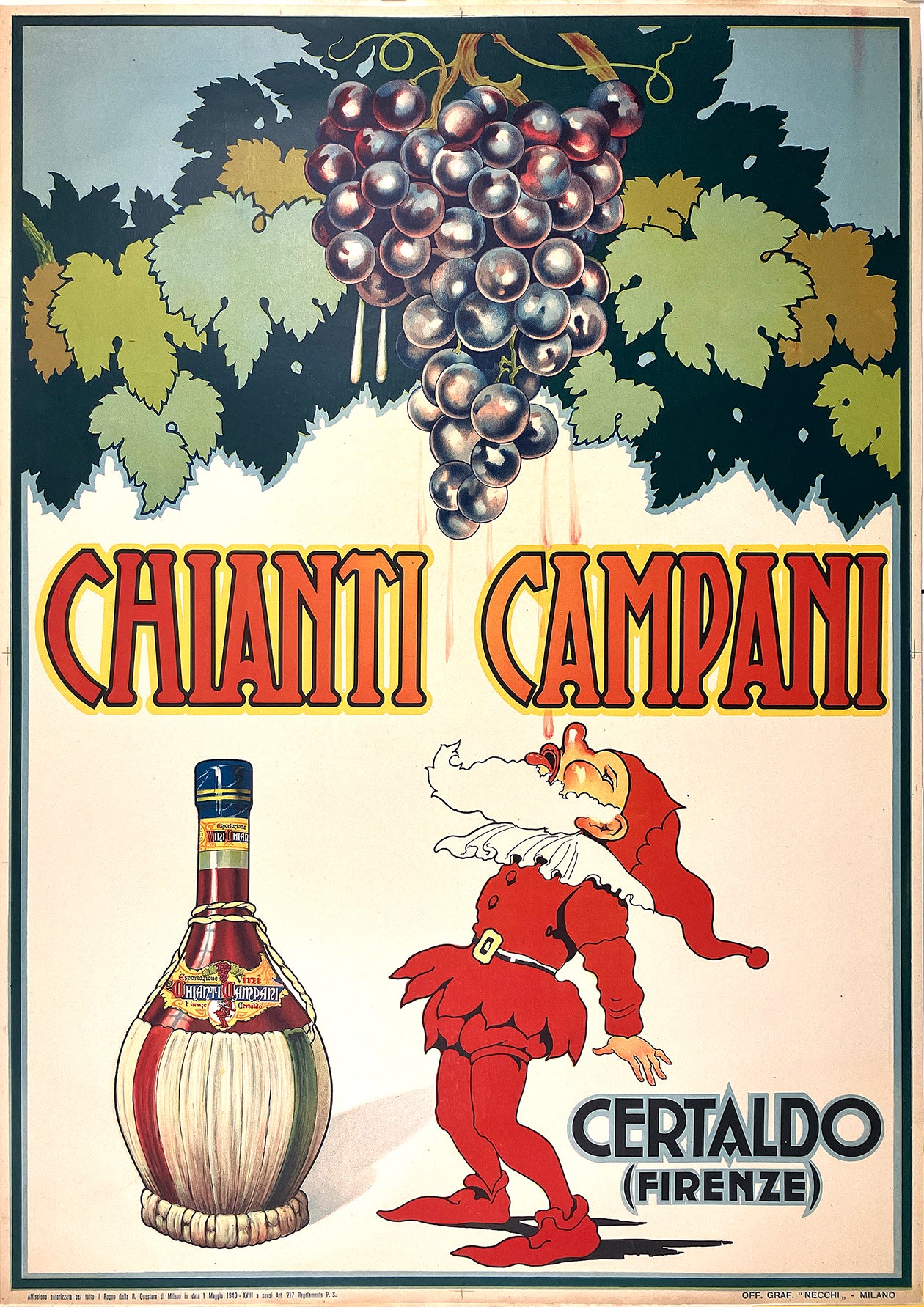 Original Vintage Chianti Campani Poster by Empoli Large Format 1940