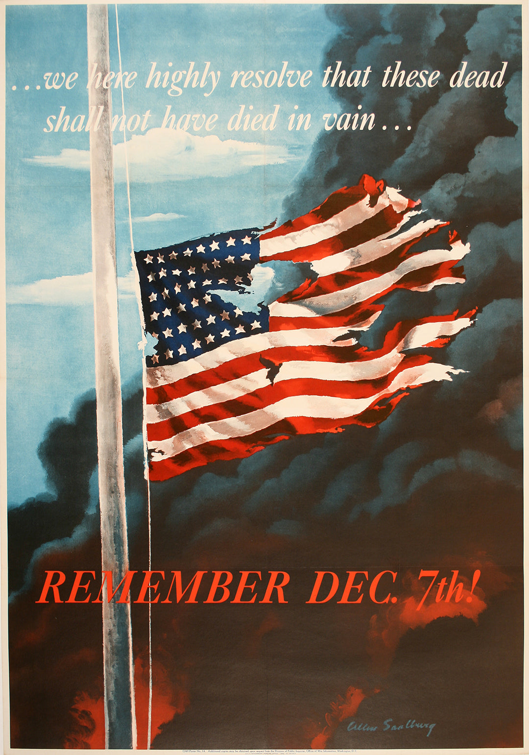 Original 1942 WWll Poster by Aaron Saalberg - Remember December 7th - Small Format