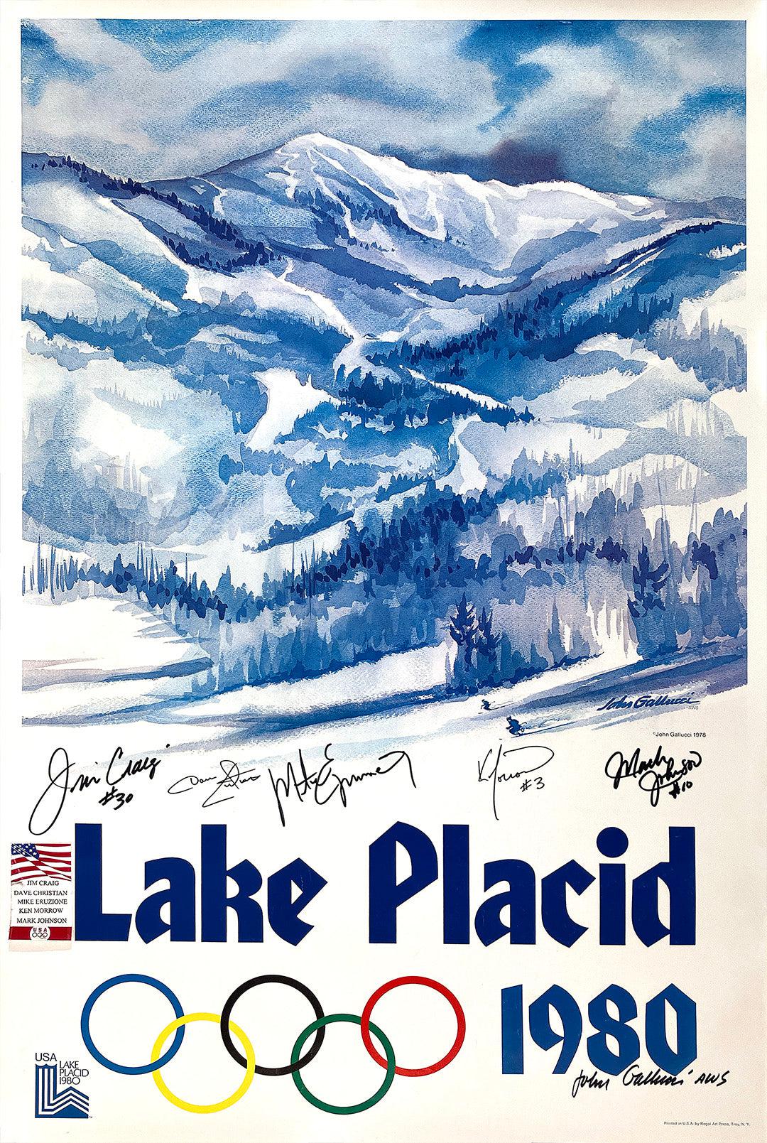 Original Vintage Lake Placid 1980 Olympics Team USA Poster John Gallucci 1980 Signed by Players