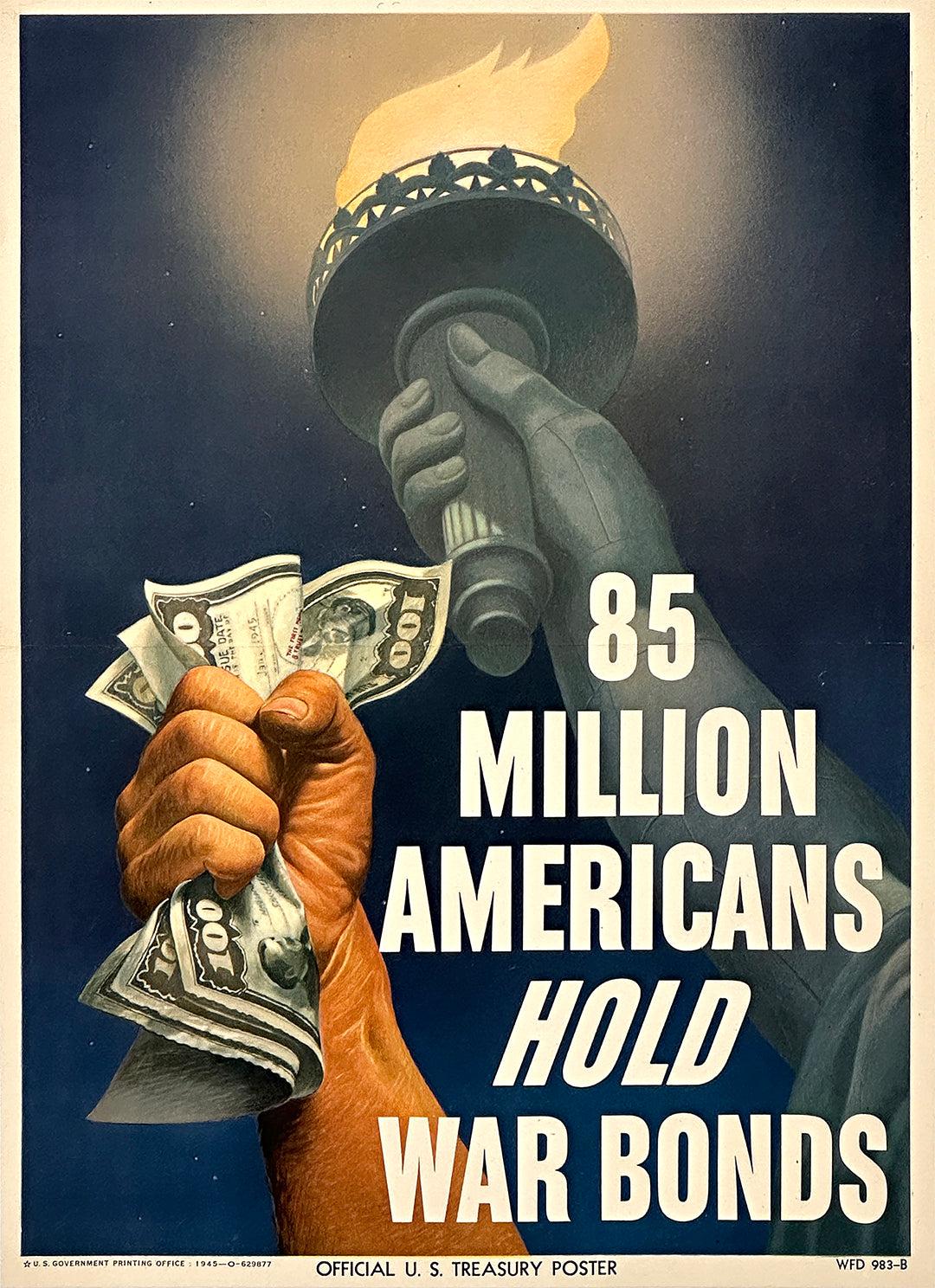 Original Vintage WWII Poster 85 Million Americans Hold War Bonds 1945