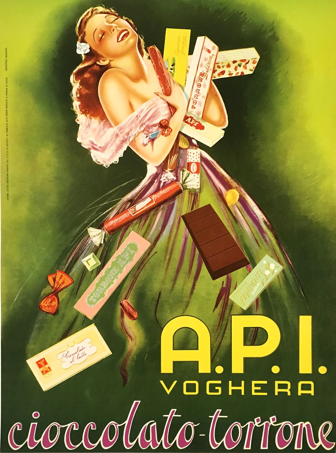 API Voghera Cioccolato Torrone Original Chocolate Poster c1955