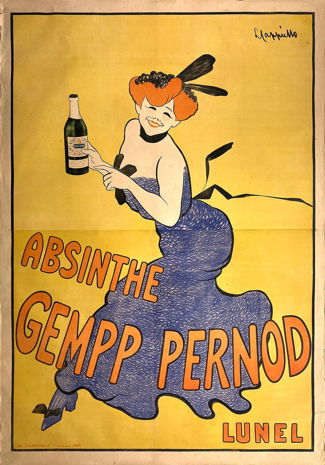 Original Vintage Leonetto Cappiello Absinthe Gempp Pernod Poster 1903 - Ultra Rare!