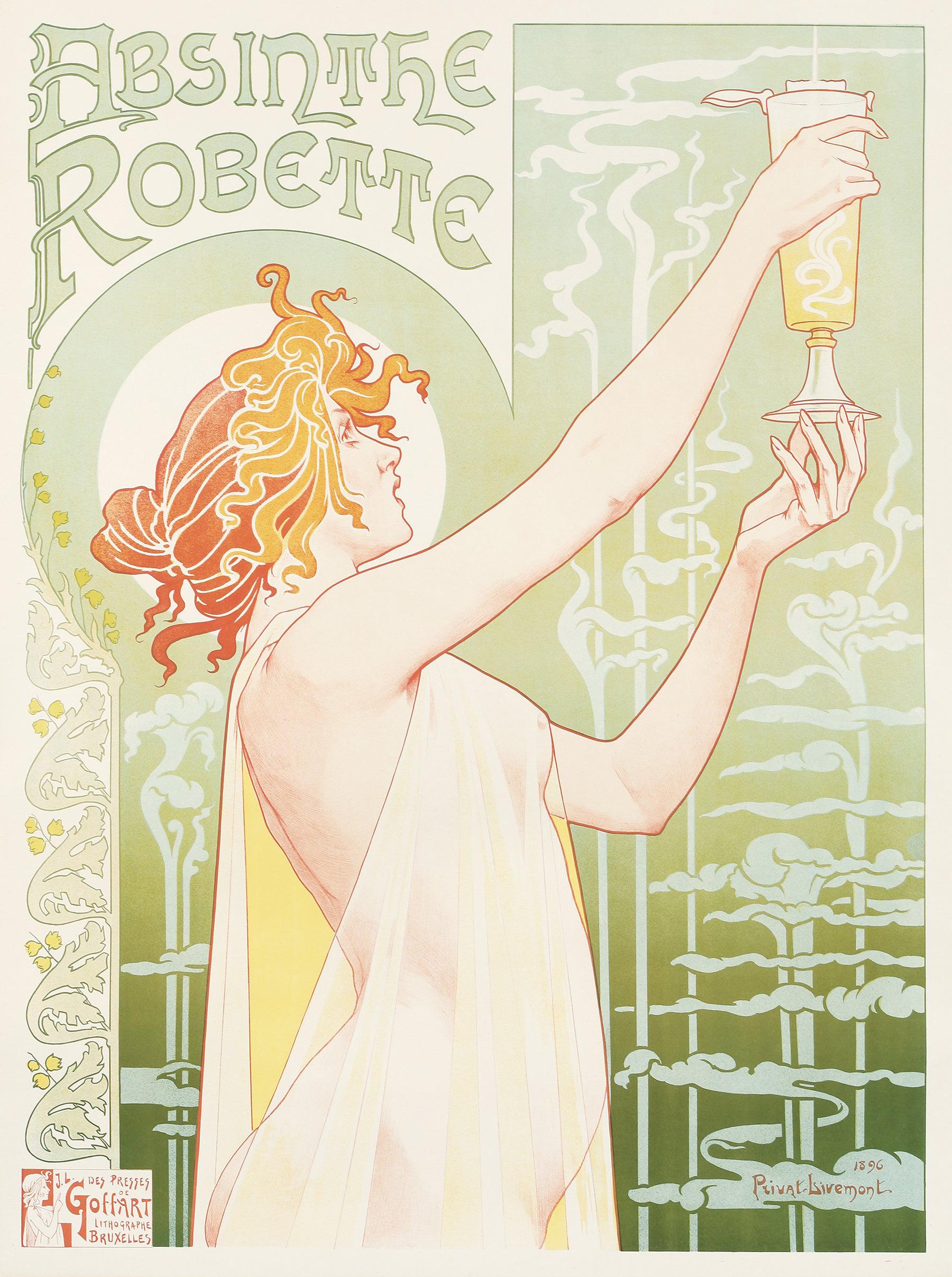 Original Rare Absinthe Robette Poster by Henri Privat-Livemont 1896 Art Nouveau
