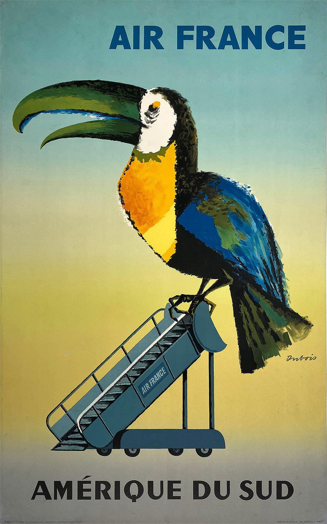 Original Vintage Air France Poster Amerique du Sud South America Toucan by Jean Dubois 1956