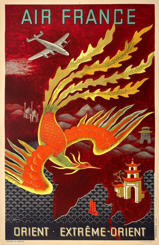 Original Vintage Air France Poster Extreme Orient by Lucien Boucher 1946 - RARE