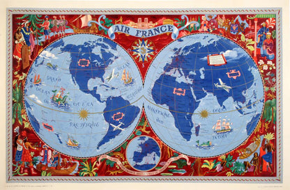 Original Air France Map - Burgundy Small by Lucien Boucher 1952
