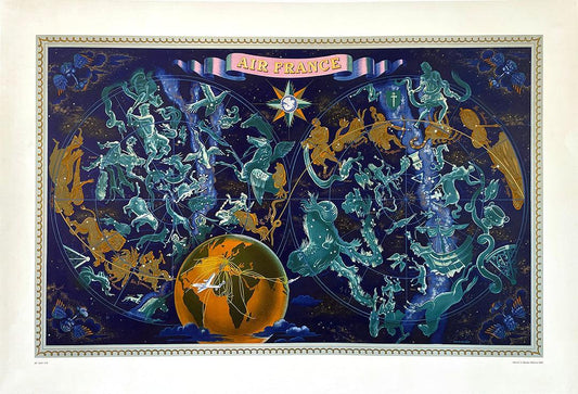 Original Air France Map of the Zodiac Created by Lucien Boucher in 1950