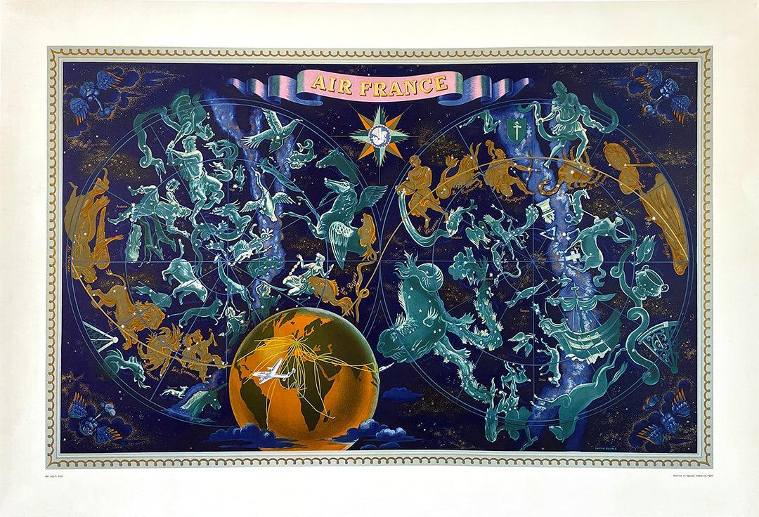 Original Air France Map of the Zodiac Created by Lucien Boucher in 1950