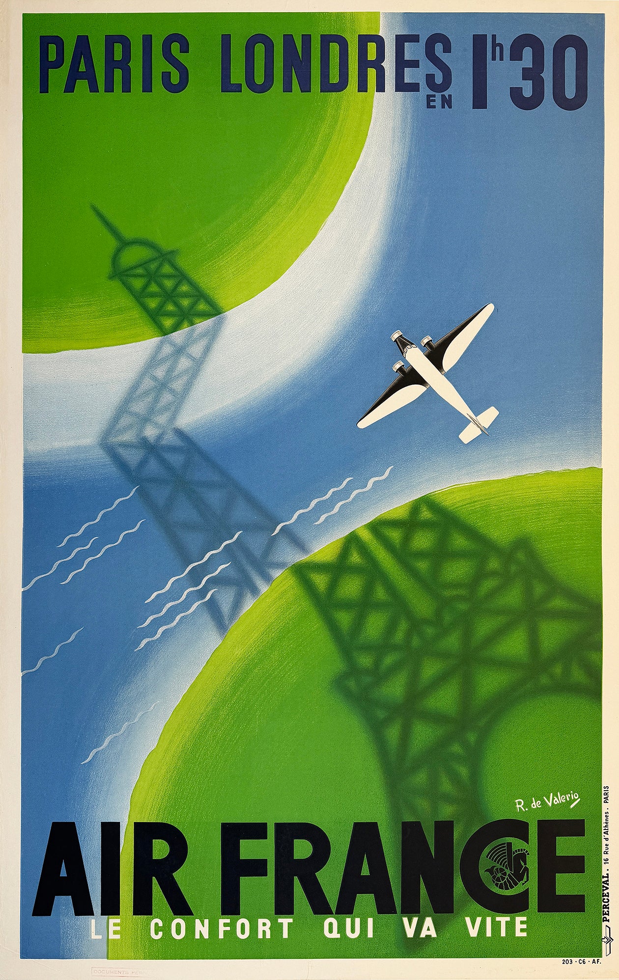 Original Vintage Air France - Paris A Londres Poster by  DeValerio 1936