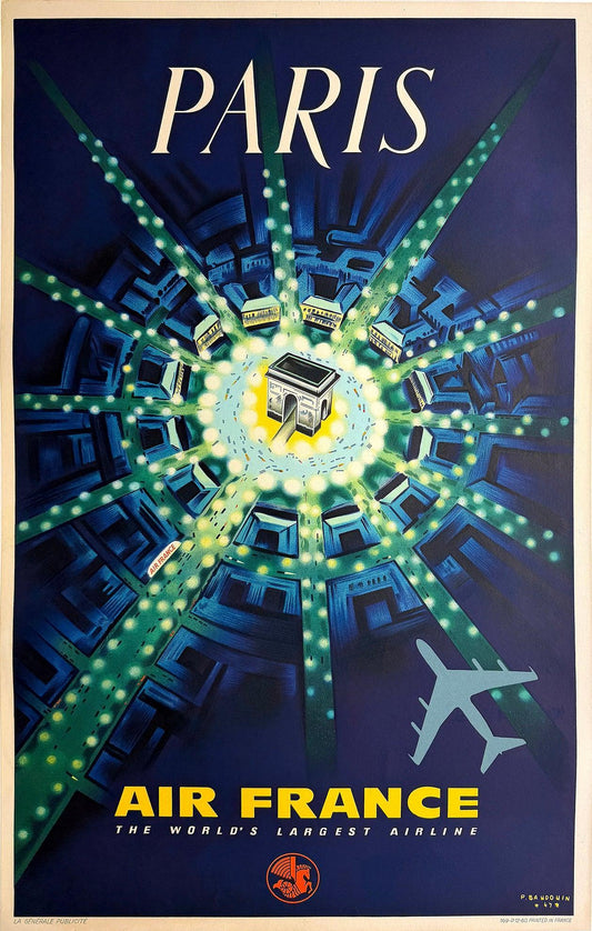 Original Vintage Air France Arc de Triomphe Paris Poster by Baudouin 1963