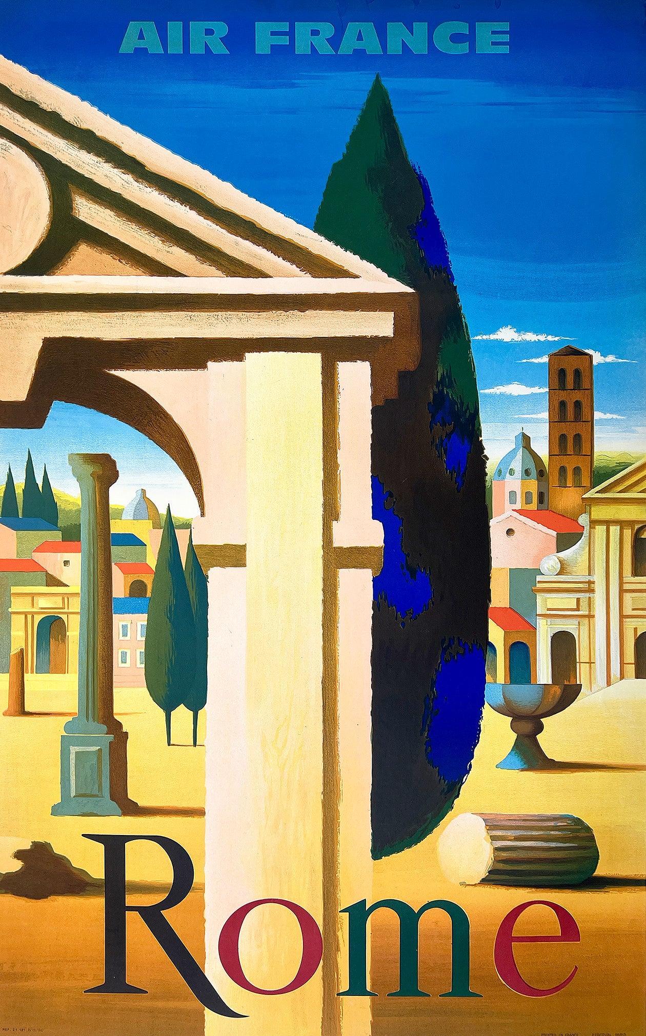 Original Vintage Air France Rome Poster 1957 by Nathan